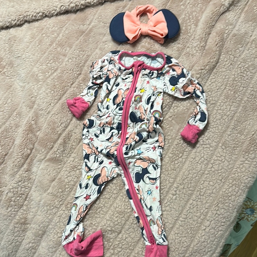 Disney Minnie Mouse Kids One Piece Pajama - Pink and Blue